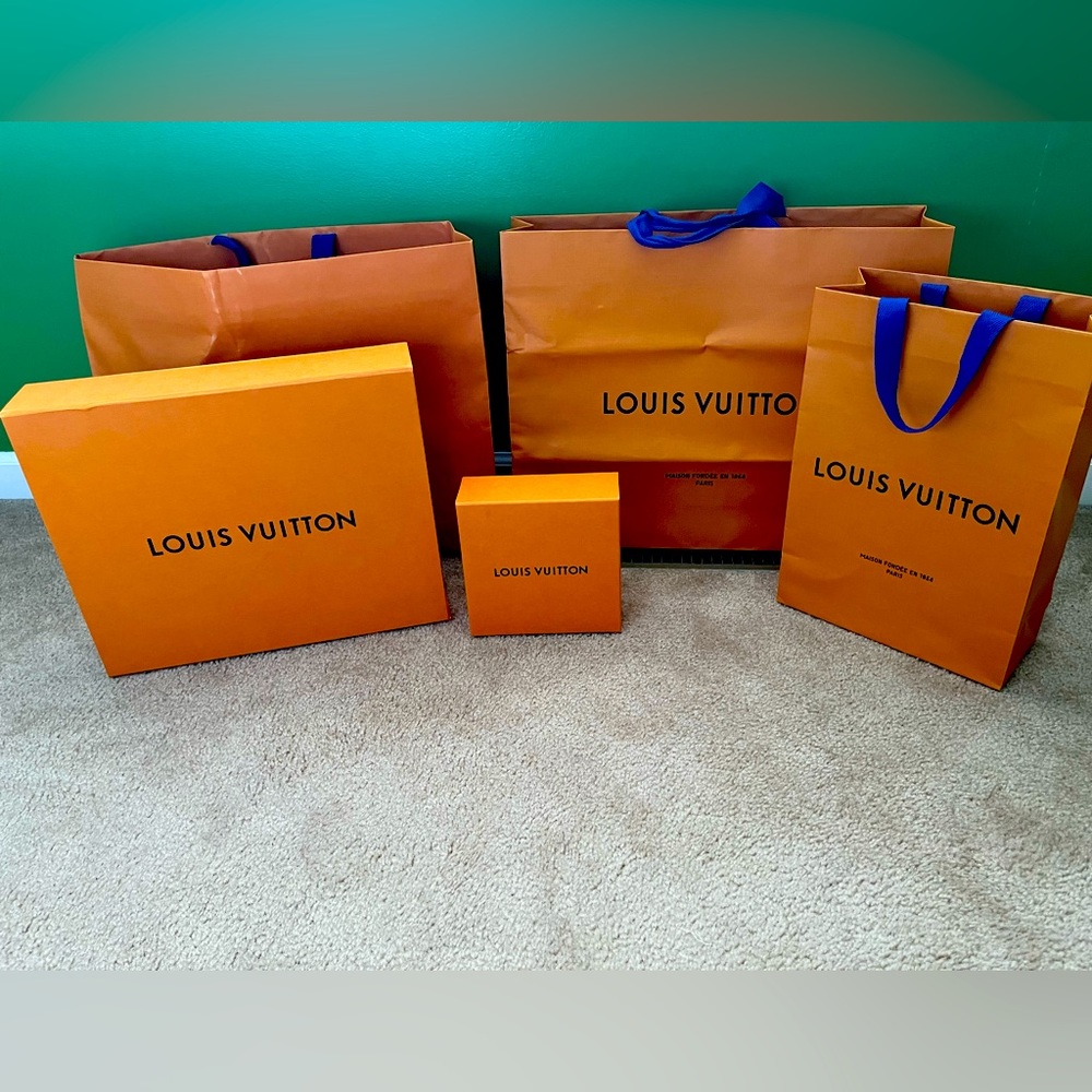 Louis Vuitton Authentic Classic Orange Shopping and Gift Box Set - 5 pieces